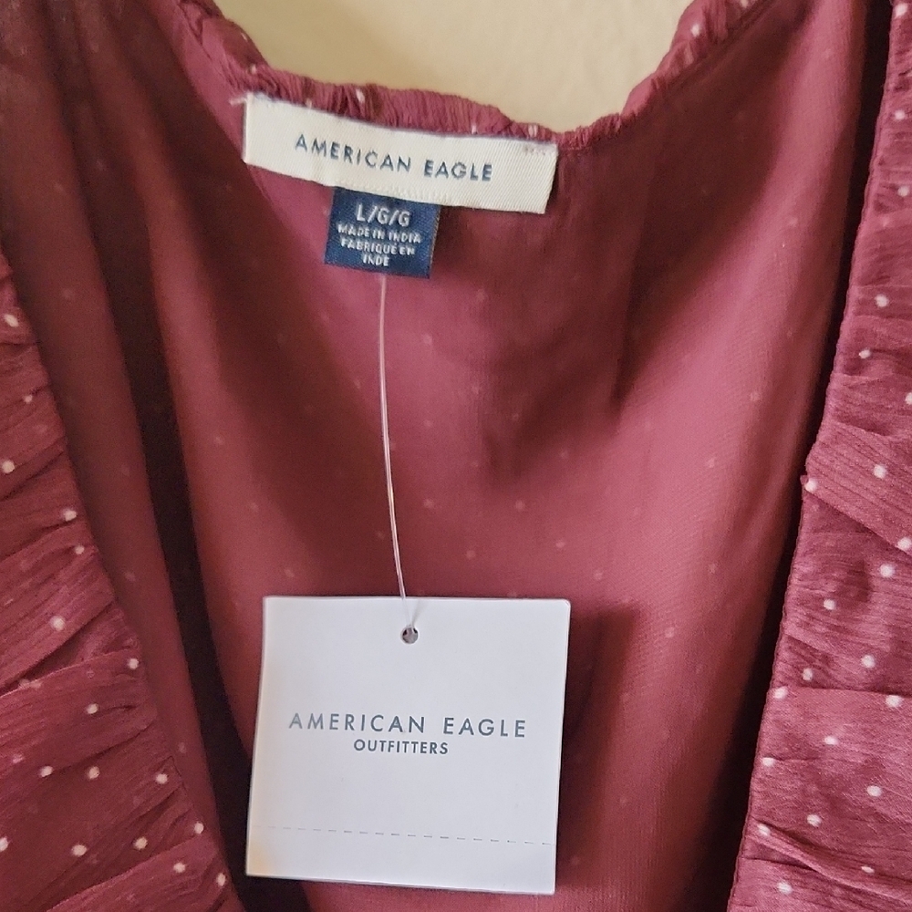 American Eagle Outfitters Maroon Ruffle Blouse - L - Picture 3 of 5